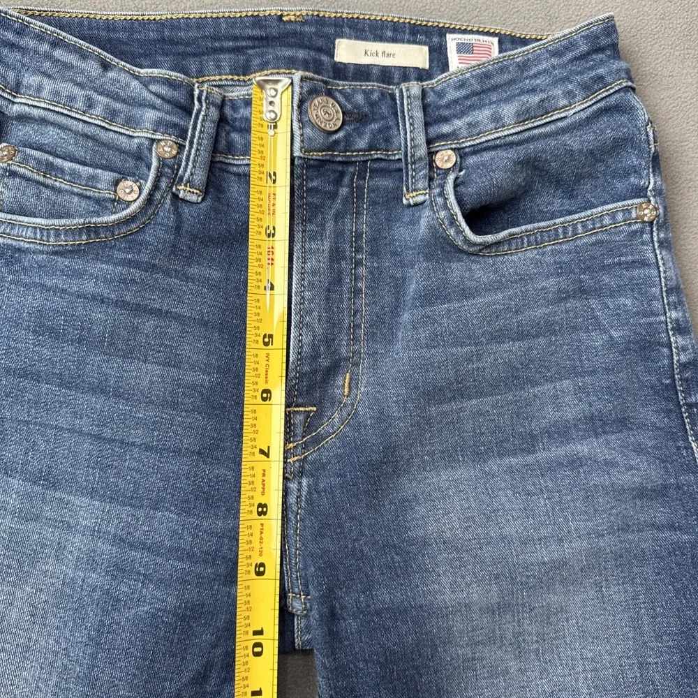 NoEnd Denim Jeans Womens 24 Blue Kick Flare Mid Rise Medium Wash USA Made‎